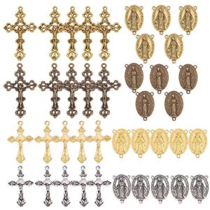 sunnyclue 4 color tibetan style rosary cross charms and center miraculous medal with alloy cross pendants and oval chandelier links for easter holidays rosary beads necklace making amulet