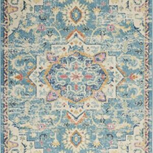 Nourison Passion Ivory/Light Blue 3'9" x 5'9" Area Rug, Boho, Moroccan, Bed Room, Living Room, Dining Room, Kitchen, Easy Cleaning, Non Shedding, (4' x 6')