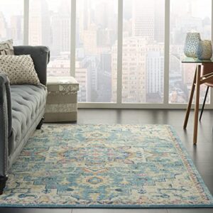 Nourison Passion Ivory/Light Blue 3'9" x 5'9" Area Rug, Boho, Moroccan, Bed Room, Living Room, Dining Room, Kitchen, Easy Cleaning, Non Shedding, (4' x 6')