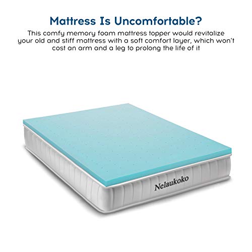 Nelaukoko 2 Inch Twin Memory Foam Mattress Topper, Single Size Foam Topper for Single Bed, Single Topper Ventilated Gel Foam Mattress Pad