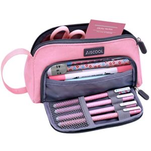 Aiscool Big Capacity Pencil Case Bag Pen Pouch Holder Large Storage Stationery Organizer for School Supplies Office College Teen (Pink)