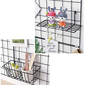 GBYAN Grid Wall Basket Wall Grid Accessories Wire Straight Shelf with Hooks Wall Organizer for Grid Panel Board, 2 Pack