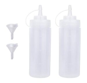 katfort squeeze bottles for sauces 2 pack, 12 ounce plastic dressing squirt bottles ketchup bottles with cap lids and funnel, condiment bottles for liquids bbq dressing pancake art dispenser