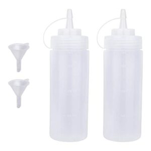 Katfort Squeeze Bottles for Sauces 2 Pack, 12 Ounce Plastic Dressing Squirt Bottles Ketchup Bottles with Cap Lids and Funnel, Condiment Bottles for Liquids BBQ Dressing Pancake Art Dispenser