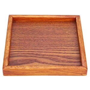 wood tea tray, small portable square shape solid wood tea coffee snack food dinning serving tray plate tray basket wood serving tray (16.5 * 16.5 * 2)