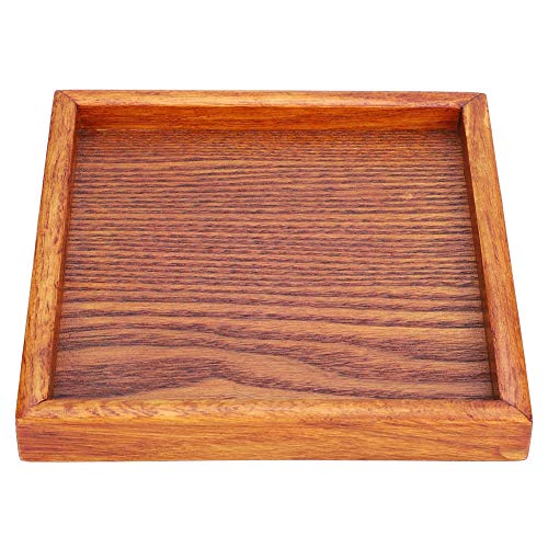 Wood Tea Tray, Small Portable Square Shape Solid Wood Tea Coffee Snack Food Dinning Serving Tray Plate tray basket Wood Serving Tray (16.5 * 16.5 * 2)