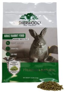 adult rabbit food timothy hay pellet 10 pounds. this sherwood pet health hay-based formula is grain-free and soy-free for better digestion. its also scientifically balanced for better urinary health.