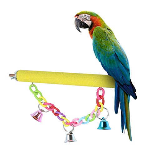 POPETPOP Bird Perch Nail File-2 Pcs Parrot Perches Bird Stand Hanging Bird Perch with Colorful Bells for Small Medium Birds Cockatiel Parakeet Conure Cage Accessory
