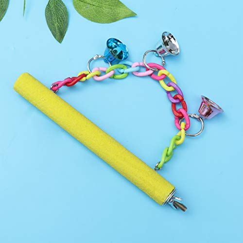 POPETPOP Bird Perch Nail File-2 Pcs Parrot Perches Bird Stand Hanging Bird Perch with Colorful Bells for Small Medium Birds Cockatiel Parakeet Conure Cage Accessory