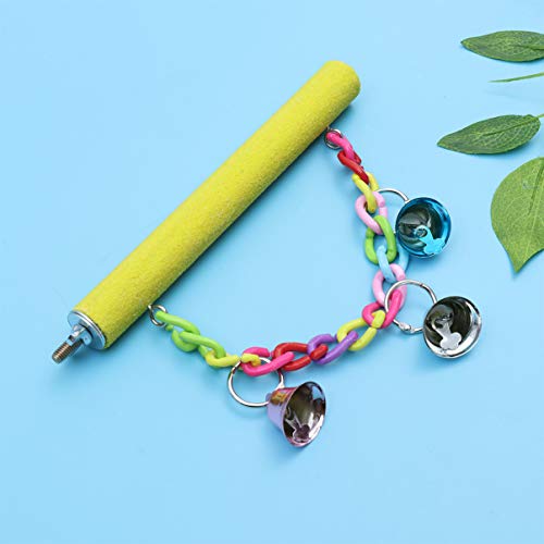 POPETPOP Bird Perch Nail File-2 Pcs Parrot Perches Bird Stand Hanging Bird Perch with Colorful Bells for Small Medium Birds Cockatiel Parakeet Conure Cage Accessory