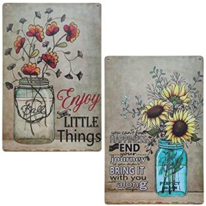 tisoso sunflower retro vintage tin sign rustic country home decor for kitchen, bathroom 2pcs-7.8x11.7inch