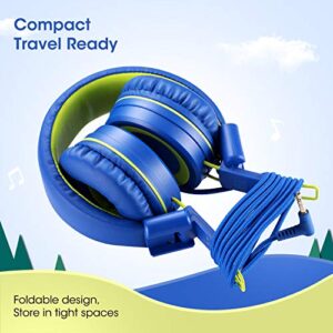 noot products Kids Headphones with Microphone K12 Stereo 5ft Long Cord with 85dB/94dB Volume Limit Wired On-Ear Headset for iPad/Amazon Kindle,Fire/Toddler/Boys/Girls/School/Travel/Plane(Blue/Lime)