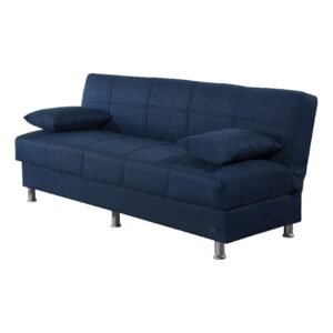 beyan london modern fabric upholstered sleeper sofa with storage, 75", blue