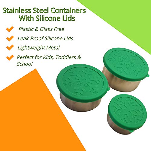 Stainless Steel Lunch Food Containers - Stackable Lightweight Metal Storage Nesting Containers Set with Leakproof Silicone Lids. BPA Toxin Free, Safe for Family, Kids School Snack Lunchbox Bento Box