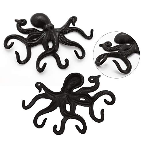 ChasBete Coat Hooks Wall Mounted Key Holder, Retro Octopus Towel Hooks for Bathrooms, Heavy Duty Wall Hooks Decorative- 2Pcs