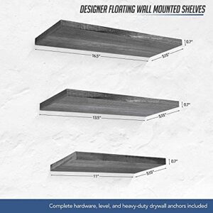 Under.Stated Floating Shelves, Wall Hanging Shelf Set of 3 for Living Room, Office, Kitchen, Bathroom &, Perfect Home Room Wall Decor, Farmhouse Gray