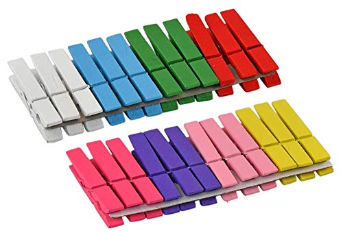 Home-X Set Large Colorful Heavy-Duty Wooden Clothespins Set of 24-8 Colors-3”L