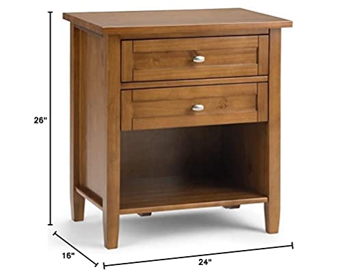 SIMPLIHOME Warm Shaker 24 Inch Wide Night Stand, Bedside table, Light Golden Brown SOLID WOOD, Rectangle, with Storage, 2 Drawers and 1 Shelf, For the Bedroom, Rustic