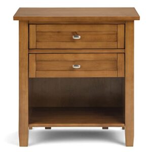 SIMPLIHOME Warm Shaker 24 Inch Wide Night Stand, Bedside table, Light Golden Brown SOLID WOOD, Rectangle, with Storage, 2 Drawers and 1 Shelf, For the Bedroom, Rustic