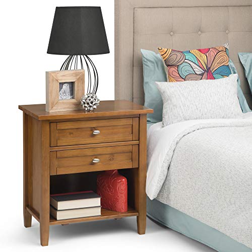 SIMPLIHOME Warm Shaker 24 Inch Wide Night Stand, Bedside table, Light Golden Brown SOLID WOOD, Rectangle, with Storage, 2 Drawers and 1 Shelf, For the Bedroom, Rustic