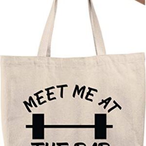 Bold Tote Bags Meet me at the bar barbell funny gym workout fitness exercise Natural Canvas Tote Bag funny gift