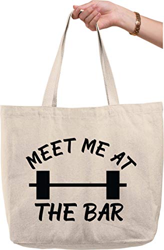 Bold Tote Bags Meet me at the bar barbell funny gym workout fitness exercise Natural Canvas Tote Bag funny gift