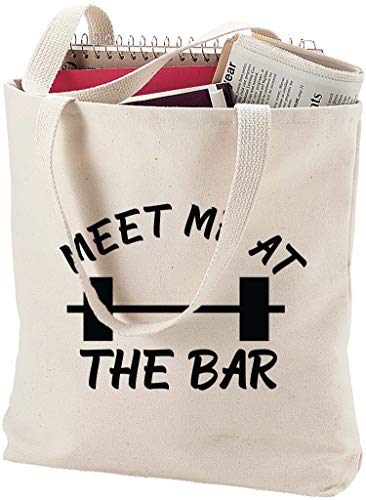 Bold Tote Bags Meet me at the bar barbell funny gym workout fitness exercise Natural Canvas Tote Bag funny gift