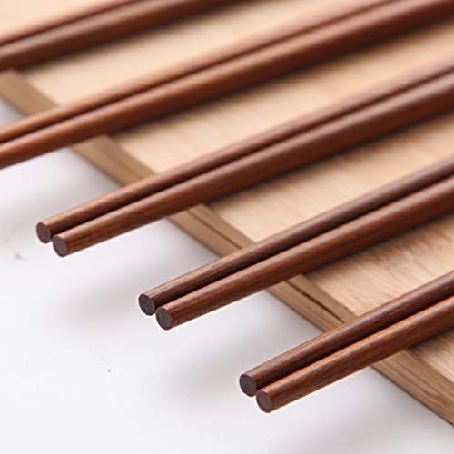 Chopsticks Reusable Chinese Wooden Chopsticks Dishwasher Safe Chopstick,Pack of 10 Natural Health for Cooking Eating,Korean & Japaness Style,9.8 inch Long,Brown