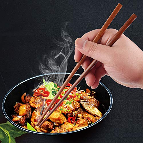 Chopsticks Reusable Chinese Wooden Chopsticks Dishwasher Safe Chopstick,Pack of 10 Natural Health for Cooking Eating,Korean & Japaness Style,9.8 inch Long,Brown