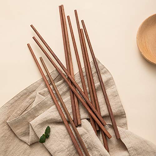 Chopsticks Reusable Chinese Wooden Chopsticks Dishwasher Safe Chopstick,Pack of 10 Natural Health for Cooking Eating,Korean & Japaness Style,9.8 inch Long,Brown