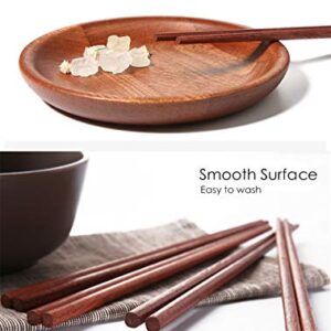 Chopsticks Reusable Chinese Wooden Chopsticks Dishwasher Safe Chopstick,Pack of 10 Natural Health for Cooking Eating,Korean & Japaness Style,9.8 inch Long,Brown
