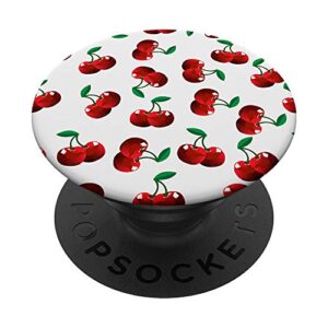 cherry pattern on white popsockets popgrip: swappable grip for phones & tablets