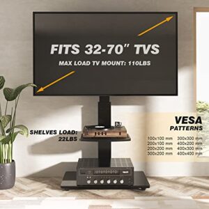 5Rcom TV Stand with Mount, Height Adjustable TV Floor Stand with Shelves for 32 37 43 50 55 60 65 70 inch Plasma LCD LED Flat or Curved Screen TVs, TV Stand for Bedroom, Living Room