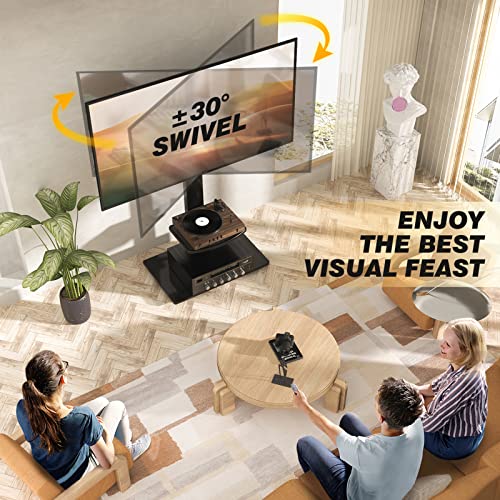 5Rcom TV Stand with Mount, Height Adjustable TV Floor Stand with Shelves for 32 37 43 50 55 60 65 70 inch Plasma LCD LED Flat or Curved Screen TVs, TV Stand for Bedroom, Living Room