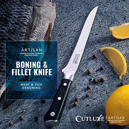 Cutluxe Boning & Fillet Knife – 6" Deboning Knife, Perfect for Meat Trimming – Razor Sharp Blade from High Carbon German Steel – Full Tang & Ergonomic Handle Design – Artisan Series