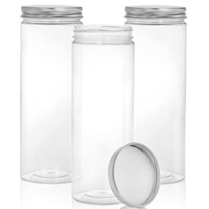 Tebery 16 Pack Plastic Spice Jars Bottles Containers with Lids 17oz Clear Straight Cylinders Plastic Canisters for Food & Home Storage