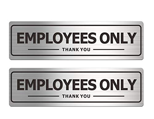 Employees Only Sign - Office Door Signs for Business Store Wall - Aluminum Metal with Strong Self Adhesive (Pack of 2, Silver 7×2 inches)