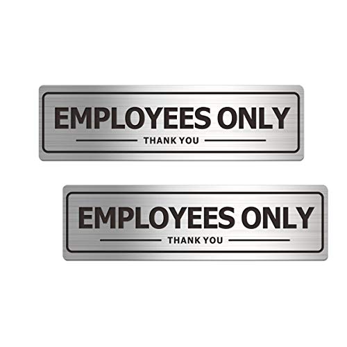 Employees Only Sign - Office Door Signs for Business Store Wall - Aluminum Metal with Strong Self Adhesive (Pack of 2, Silver 7×2 inches)