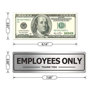 Employees Only Sign - Office Door Signs for Business Store Wall - Aluminum Metal with Strong Self Adhesive (Pack of 2, Silver 7×2 inches)