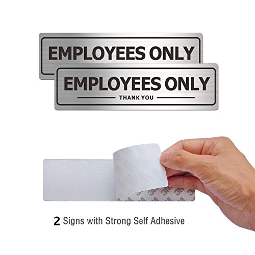 Employees Only Sign - Office Door Signs for Business Store Wall - Aluminum Metal with Strong Self Adhesive (Pack of 2, Silver 7×2 inches)