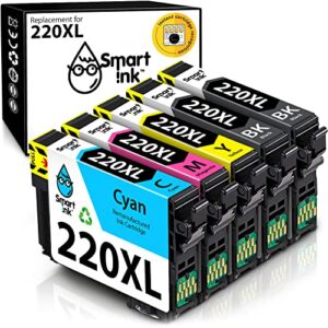 smart ink remanufactured ink cartridge replacement for epson 220 xl t220 220xl to use with workforce wf-2630 wf-2650 wf-2750 expression home xp-320 xp-420 xp-424 printers (2 black, c/m/y 5 multipack)