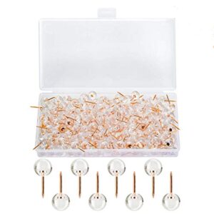wentao 150pcs push pins, rose gold map thumb tacks, large size pins rose gold steel point and transparent plastic round head for bulletin board, fabric marking, crafts and office organization