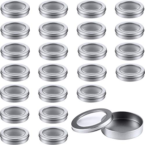 4 oz Metal Tin Cans Round Tin Containers Empty Tin Cans with Clear Top Lid Spice Tin for Kitchen Office Candles Candies and Gifts Holding