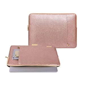 MOSISO Laptop Sleeve Compatible with MacBook Air 13 M2 A2681 M1 A2337 A2179 A1932/Pro 13 inch M2 M1 A2338 A2251 A2289 A2159 A1989 A1706 A1708, PU Leather Vertical Padded Bag Waterproof Case, Rose Gold