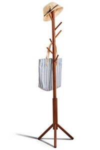 filwh premium bamboo coat rack tree with 8 hooks, 3 adjustable sizes free standing wooden coat rack, super easy assembly hallway, entryway coat hanger stand for clothes suits