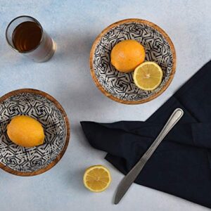 Folkulture Wooden Bowls for Food or Salad Bowls Set, Small Bowl for Serving Pasta and Cereal, Set of 2 Wood Bowl, 6 inch by 3 inch, Mango Wood, Blue Leaves