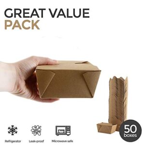 Stock Your Home Take Out Food Containers Microwaveable Kraft Brown Take Out Boxes 30 oz (50 Pack) Leak and Grease Resistant Food Containers - To Go Containers for Restaurant, Catering and Party