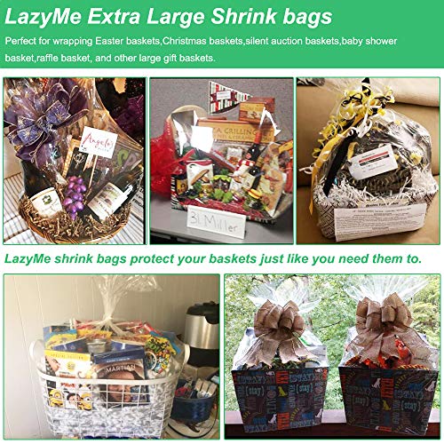 LazyMe Shrink Wrap Bags, Extra Large Jumbo Shrink Bags Clear Cellophane Bags for Easter Baskets - 35 x 44 Inch Premium Quality Bags (5 pcs)