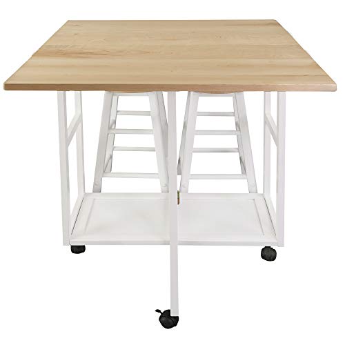 Casual Home Breakfast Cart with Drop-Leaf Table, White