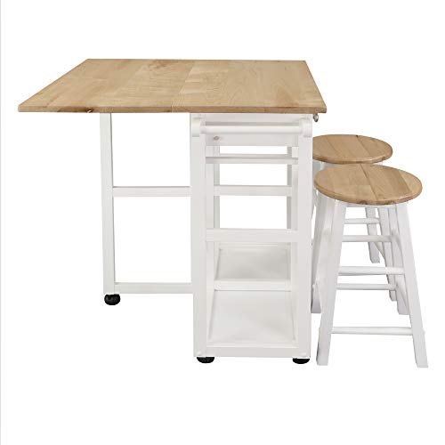 Casual Home Breakfast Cart with Drop-Leaf Table, White